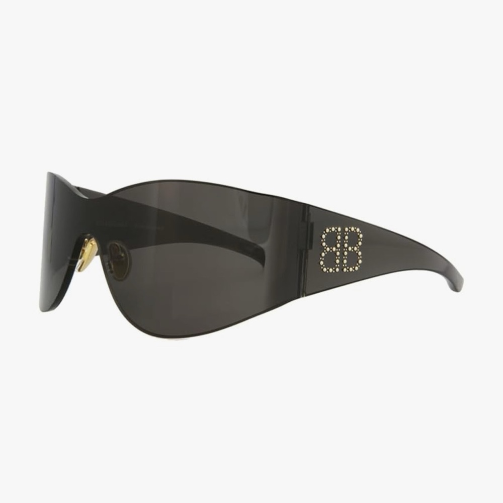BALENCIAGA Demna Kim Black Studded Mask Futuristic Sunglasses